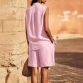 thumbnail image 4 of Mifsaly Summer Short Sets for Women Sleeveless Button Up Shirts and Loose Shorts with Pockets Lightweight Textured Casual Travel Vacation Matching Lounge Outfits Pink,XXXL, 4 of 7