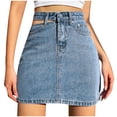 thumbnail image 1 of Pompotops Jupe Courte Décontractée pour Femmes, Jupe en Denim Unie Ajourée, 1 of 9