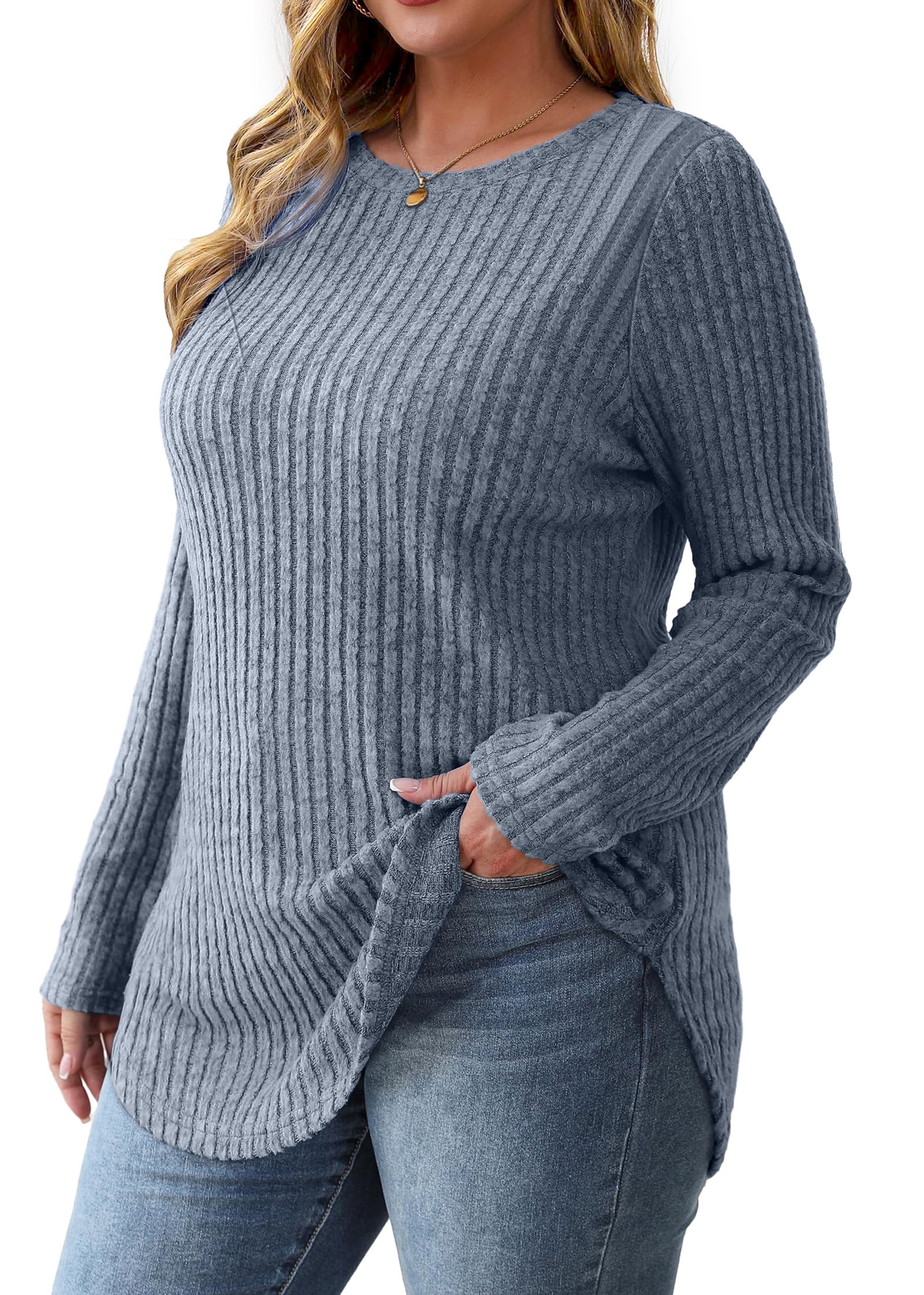 Fantaslook Long Sleeve Shirts for Women Casual Tunic Tops Dressy Crew Neck Pullover Fall Lightweight Sweaters for Women