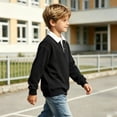 thumbnail image 5 of BLVB Boys Girls Long Sleeve Sweatshirts Kids Button Collared School Uniform Tops Drop Shoulder Pullover 3-14Y(Black,7-8 Years), 5 of 8