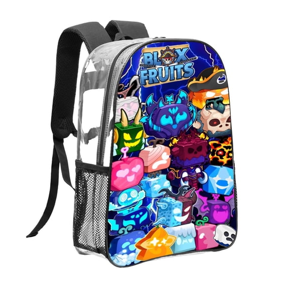 Lightweight Wear Resistant FSMYJJZY Blox Fruits Clear PVC Backpack See Through Backpack with Side Mesh Pockets for Daily Use