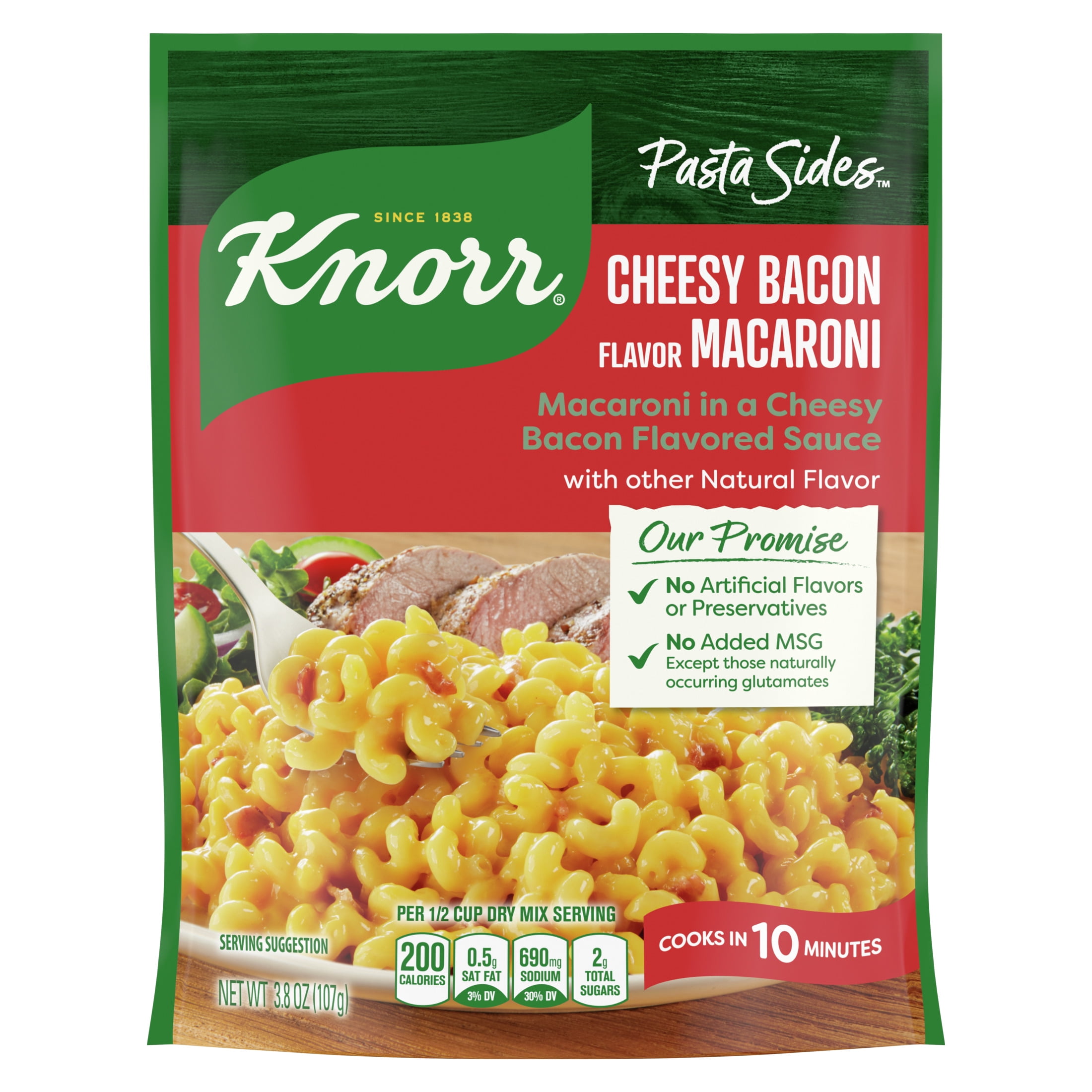 Knorr Pasta Sides Cheesy Bacon Macaroni, Cooks in 10 Minutes, No Artificial Flavors, No
