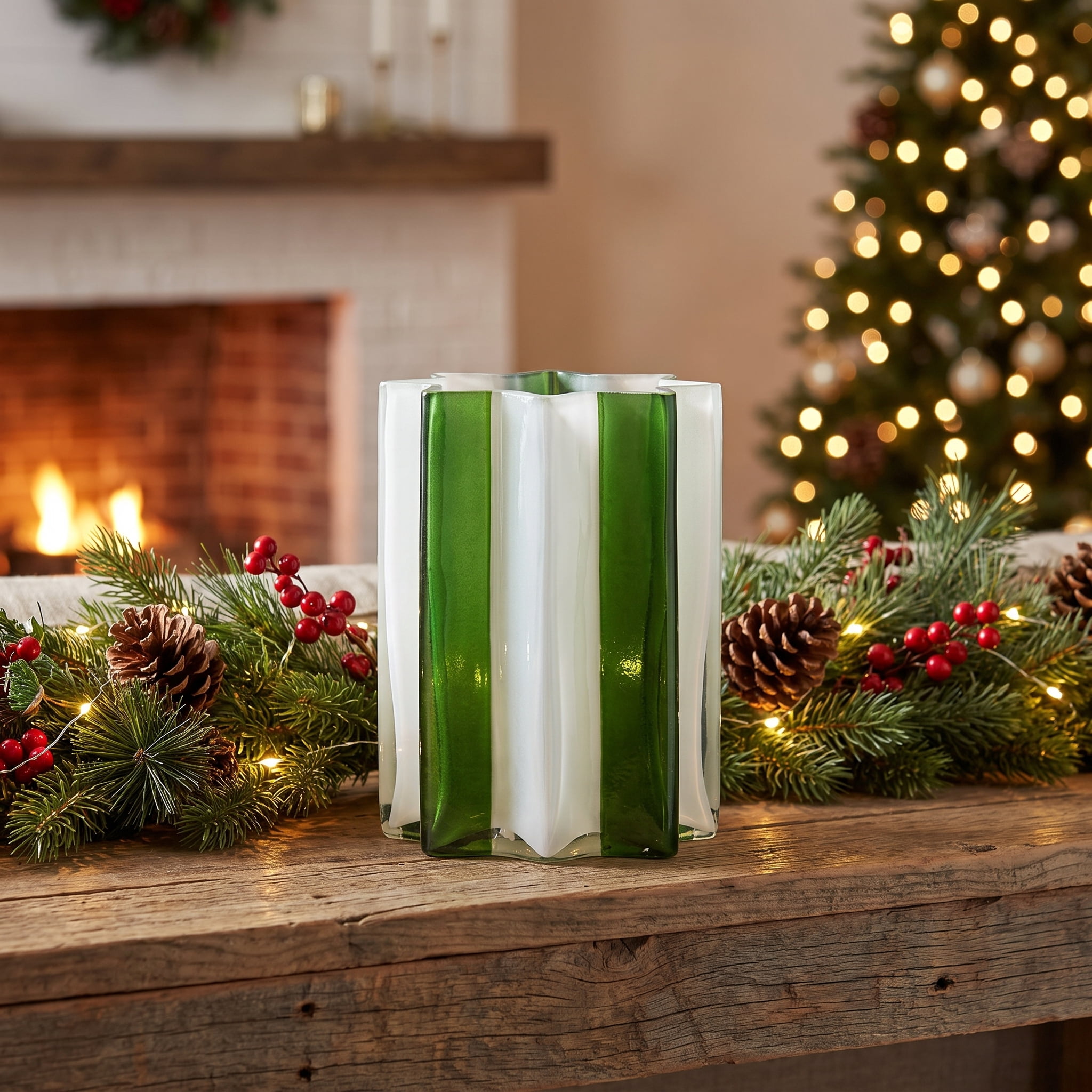 Green and White Glass Christmas Tealight Candle Holder, 4.5", by Holiday Time