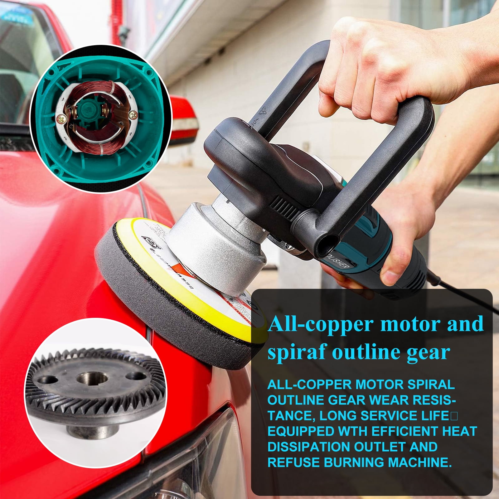 iMeshbean 6-Inch 800W Car Polisher, 6 Variable Speed 8mm Dual Action(DA) Random Orbit Car Buffer Polisher Sander with Handle, Car Detailing Waxer Kit, 4600RPM, Sanderpaper for Car Polishing&Waxing