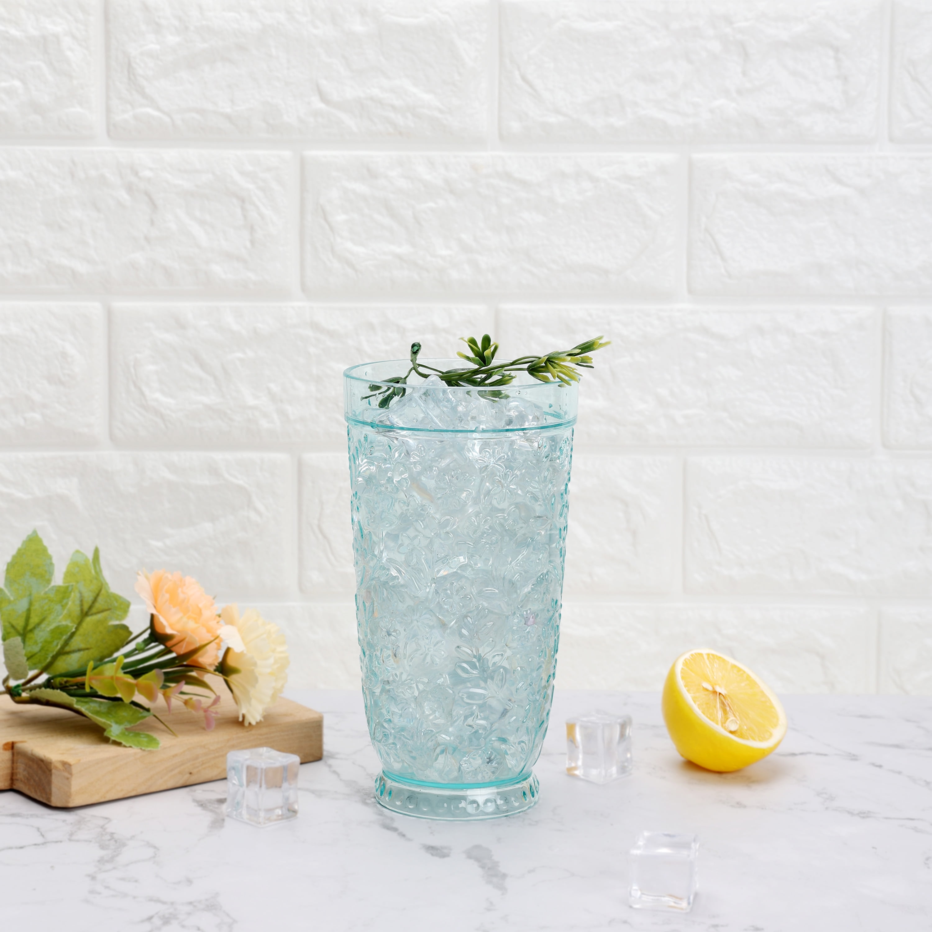 (2 pack) The Pioneer Woman 24-Ounce Embossed Tritan Ditsy Tall Tumbler, Teal