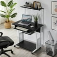 thumbnail image 4 of COCOKUN 2 Tier Mobile Computer Desk with Printer Shelf & Keyboard Tray Rolling Computer Table for Small Spaces, Compact Study Workstation with Wheels, Space Saving, Black, 4 of 6