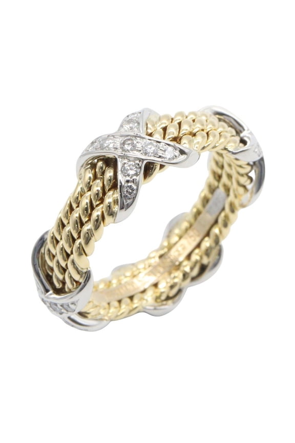 Pre-Owned Tiffany & Co. 3-Row Diamond X-Ring - Platinum (Pt950) and 18K (Yellow Gold) Women's...