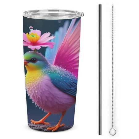 

20oz Insulated Stainless Steel Tumbler Colorful Bird with Flower Double Wall Vacuum Travel Coffee Mug