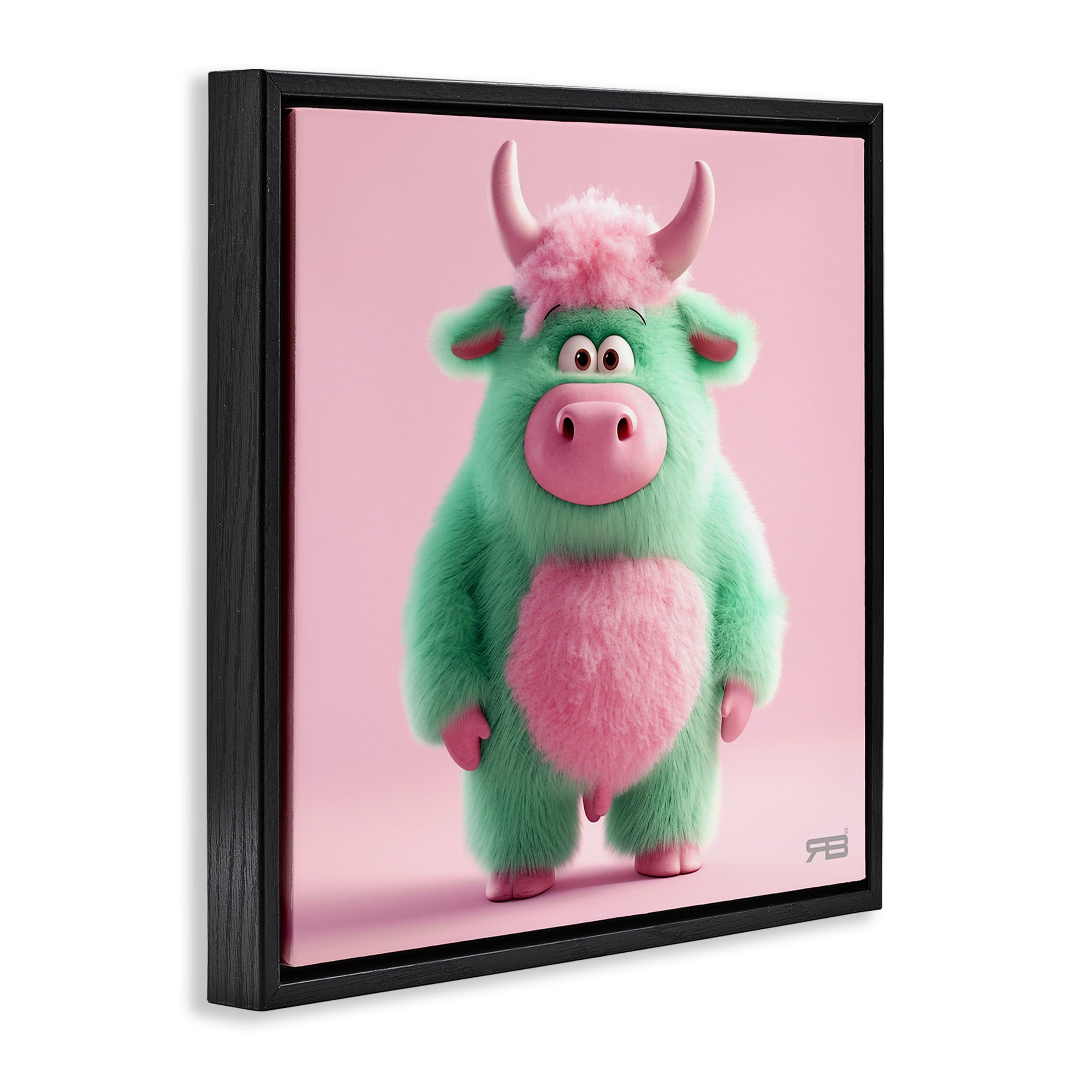 Stupell Industries Silly Green Cow Animals Painting Black Floater Framed Canvas Art Print Wall Art, 25 x 25