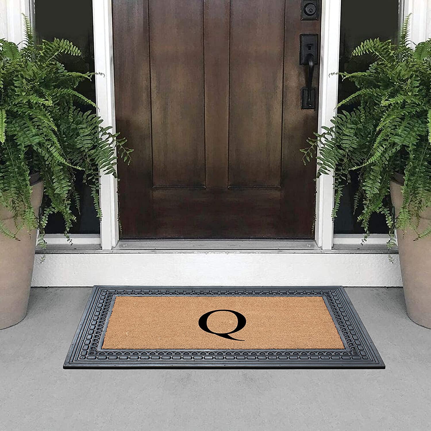 A1HC Natural Rubber & Coir 24x39 Monogrammed Doormat For Front Door, Anti-Shed Treated Durable Doormat for Outdoor Entrance, Heavy Duty, Low Profile, Easy to Clean, Long Lasting Front Porch Entry Rug