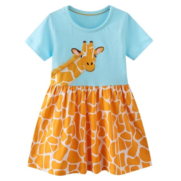 ENFLASH Toddler Giraffe Dress Little Girls A Line Summer Dresses Casual Cotton Sundress for Kids 2-7Y
