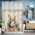 thumbnail image 2 of No Hook Shower Curtain with Snap in Liner, Easter Watercolor Bunny Blossom Flower Waterproof Fabric Bathroom Curtain Mesh Top Window, Pink Blue Floral on Linen Shower Curtains 72x84in, 2 of 9