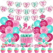 ZEYGC 43Pcs Mothers Day Decorations for Party with Happy Mother's Day Banner Cake Topper Pink Red Blue Balloons Party Supplies