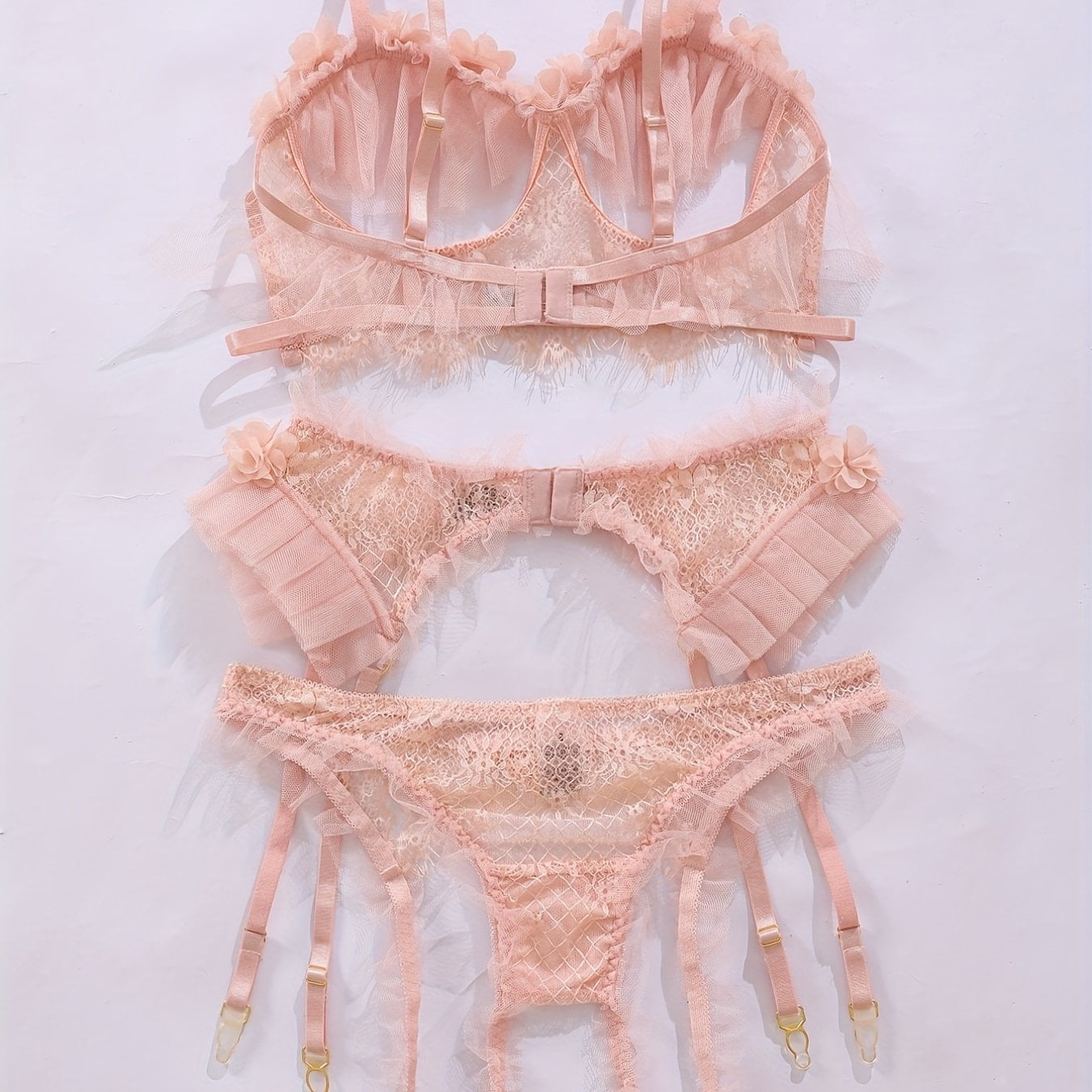 Sultry Floral Lace Lingerie Set, Flower Decor Mesh Bra & Garter Belt Girdle  Panties, Women's Sexy Lingerie & Underwear - Walmart.ca