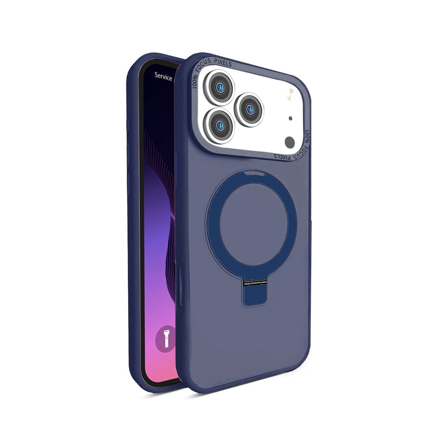 Carbon Fiber Protective Case with Kickstand & Wireless Charging for iPhone 17 Pro Max - Dark Blue