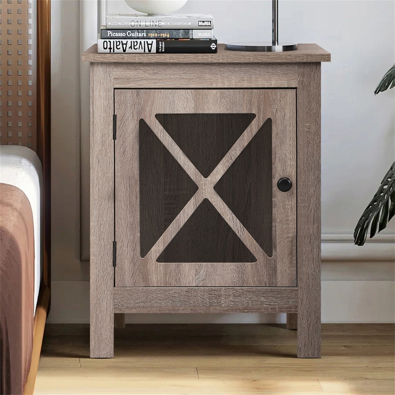 Private Jungle Set of 2 Vintage Wood Nightstand Side End Table Cabinet w/Glass Door Bedroom Home&Office Brown Private Jungle Set of 2 Vintage Wood Nightstand Side End Table Cabinet w/Glass Door Bedroom Home&Office Brown