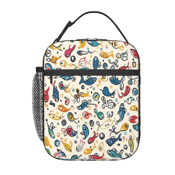 FishPattern Lunch Bag for Office Women – Stylish Thermal Insulated Tote with Shoulder Strap, Lightweight for Work or Travel