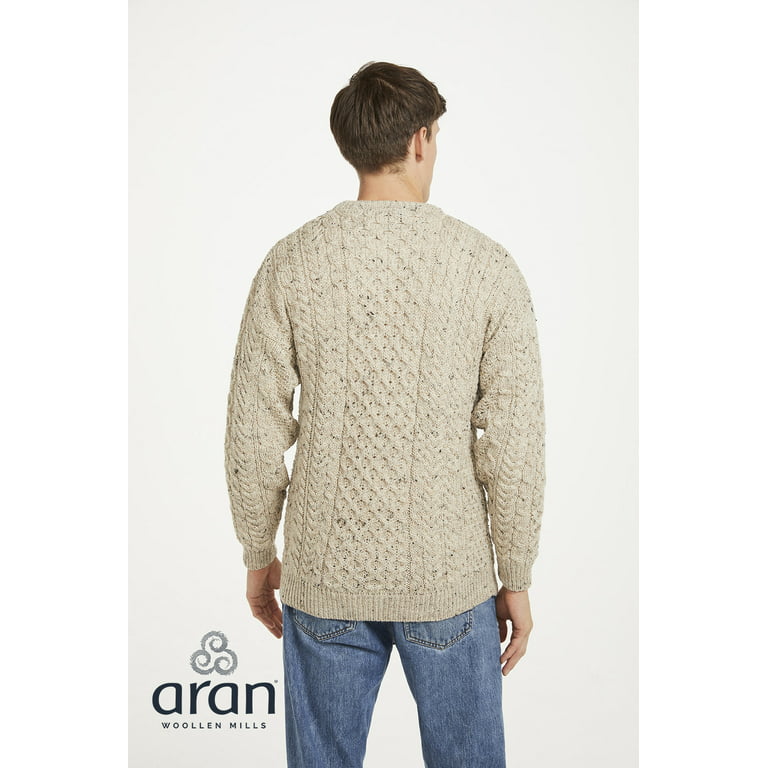 Aran Woollen Mills Men's 100% Wool Irish Cable Knit Fisherman Sweater  Pullover Made in Ireland 