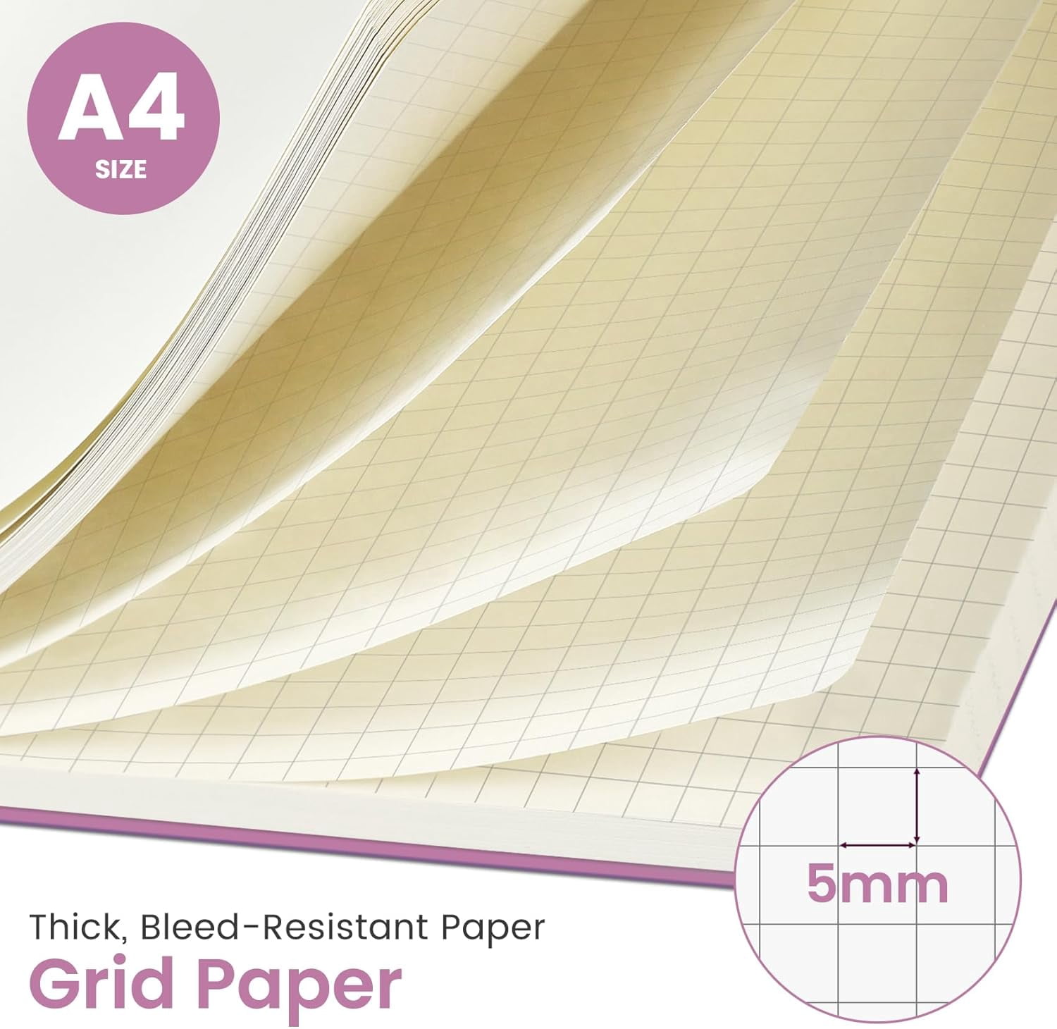 PrimeCook Shop Spiral Graph Notebook, 8.5"x11" Notebooks for Work, Large A4 Journal for Women & Men, Grid Notebook, Journaling Notebook for Writing, Plastic Cover Spiral Journal, Purple