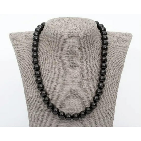 K-KED SHUNGITE Beads 10mm Necklace Polished EMF Protection Stone 20"