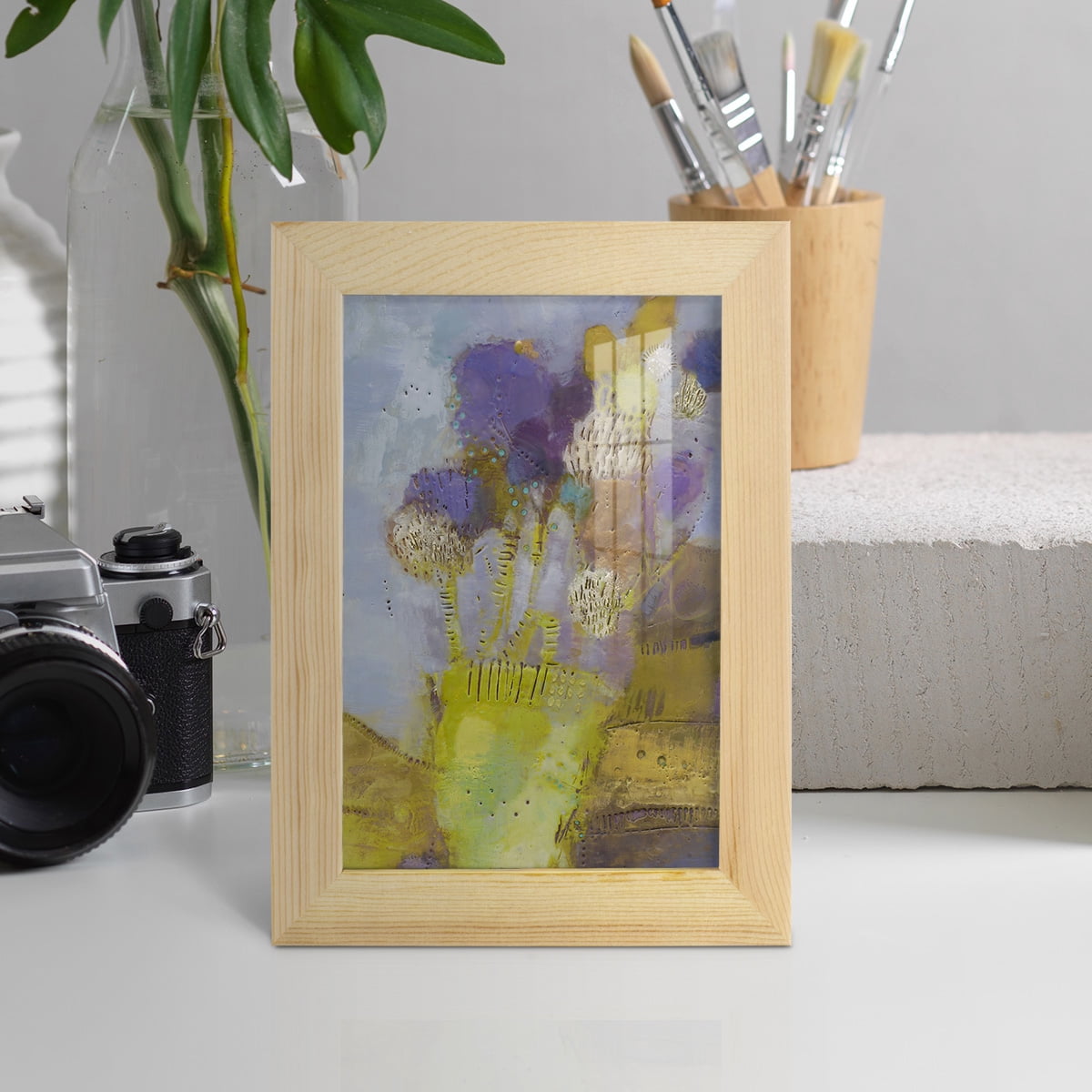 Blumen II -Framed Print w/glass-Natural Wood