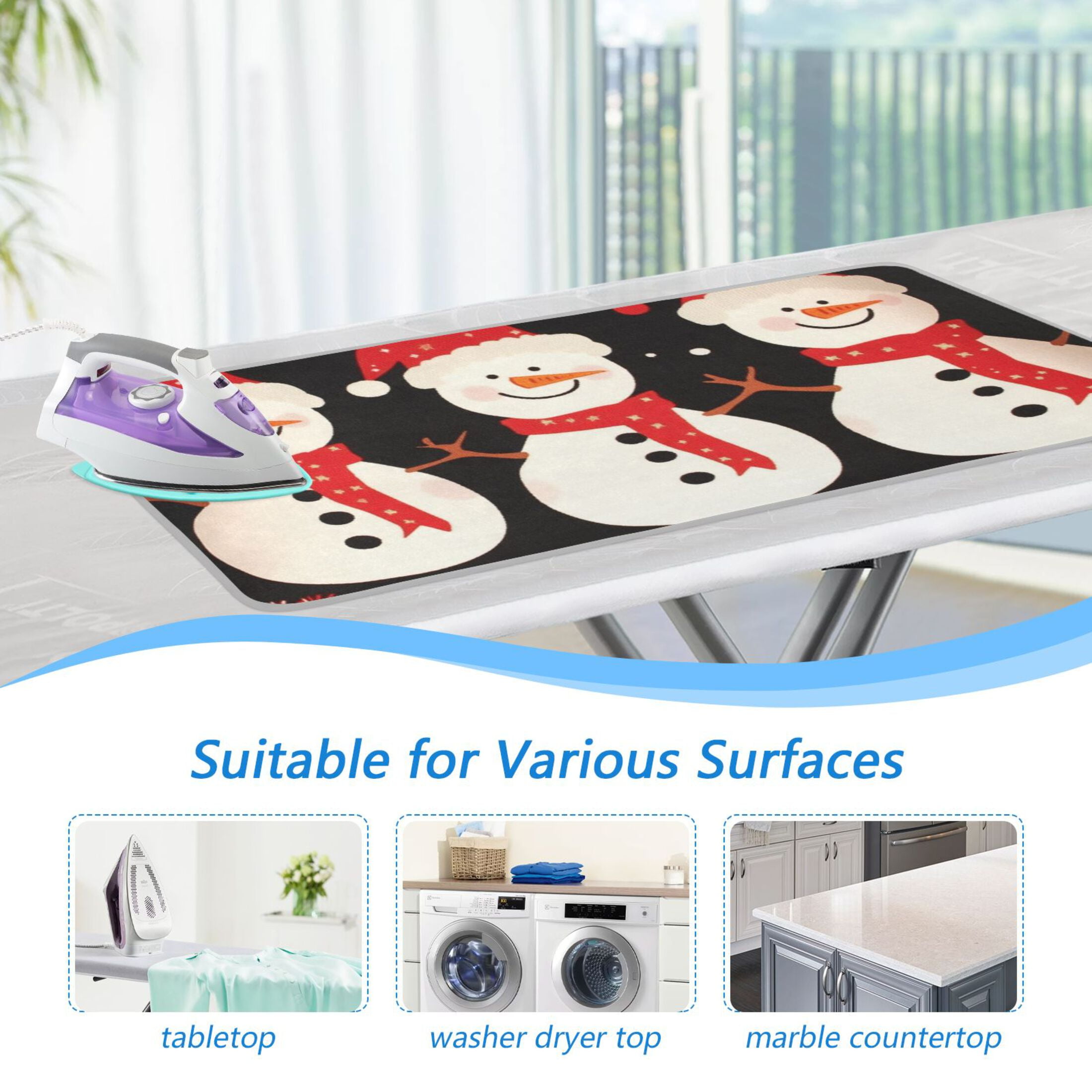 Three Cute Snowmen Ironing Mat Blanket for Table Top Travel Portable Ironing Board Pad 47.2x27.6 Inch