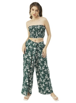 Moomaya Printed Summer Coord Set, 2 Pcs Set Crop Top with Palazzo