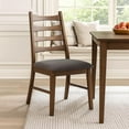 thumbnail image 7 of Mea Dining Side Chair Set of 2, Slatted, Dark Gray Linen Seat, Brown, 7 of 7