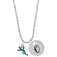 thumbnail image 1 of Delight Jewelry Silvertone Small Teal Lizard Silvertone Script Initial Disc - O - Charm Necklace, 20"+3", 1 of 4