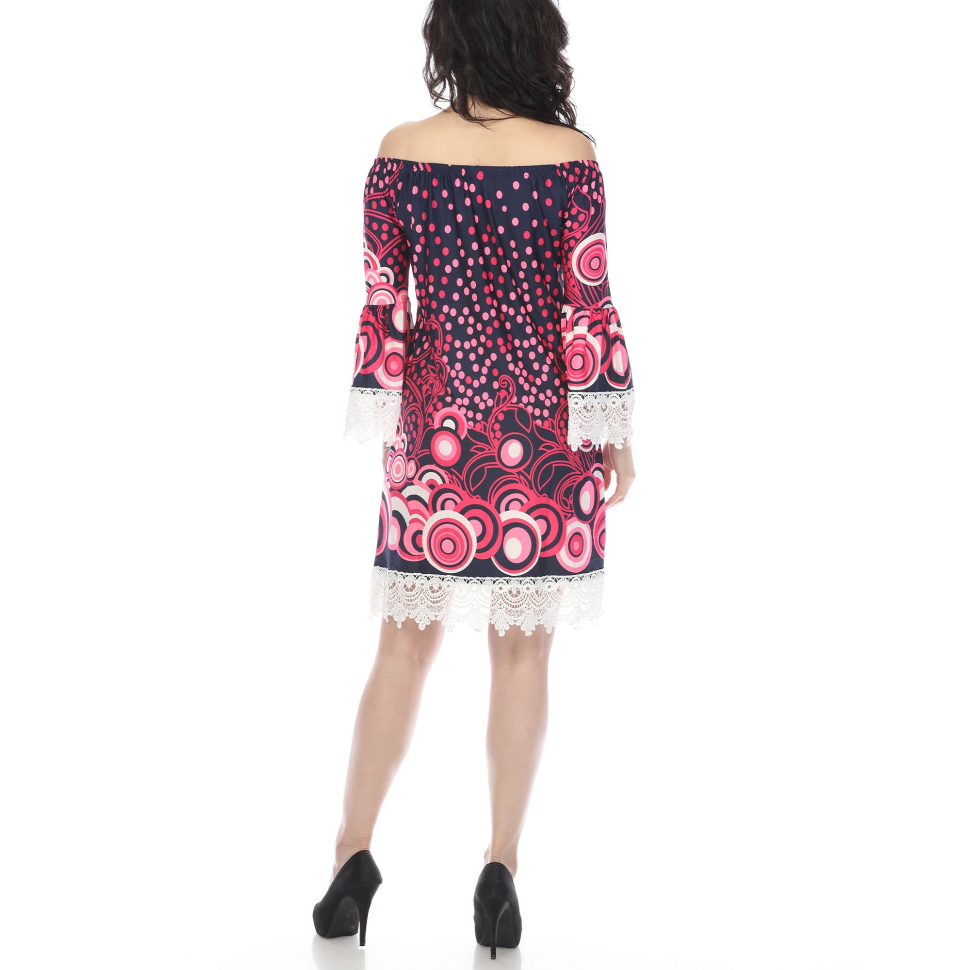 White Mark Women's Soft Vintage Print Off-Shoulder Mini Dress