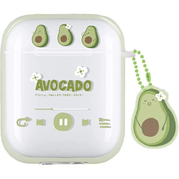 Funda para Airpods 1 y 2 YONGSHENG Funda blanda transparente diseño de reproductor de música divertido Kawaii con colgante de aguacate