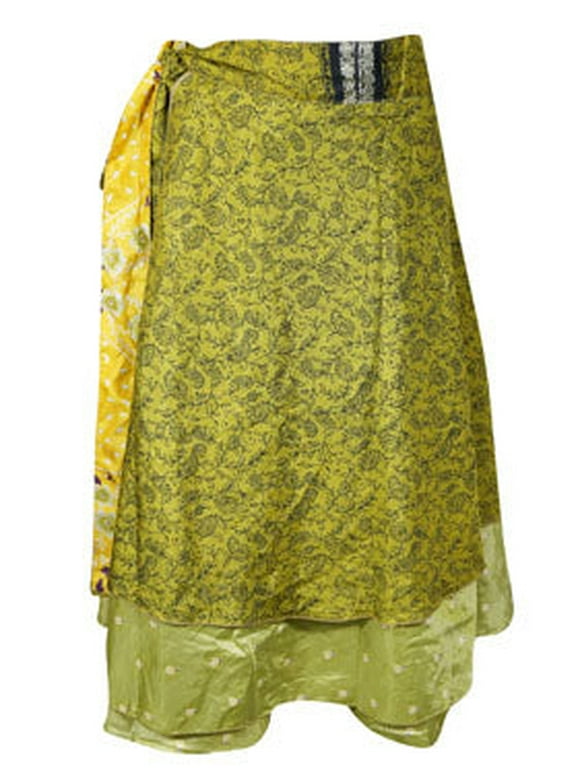 Mogul Women Green Handmade Floral skirt One Size