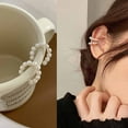 thumbnail image 2 of French Pearl Clip On Hoop Earrings 2Pcs Bone Cuff Earrings No Piercing Timeless Elegance, 2 of 4