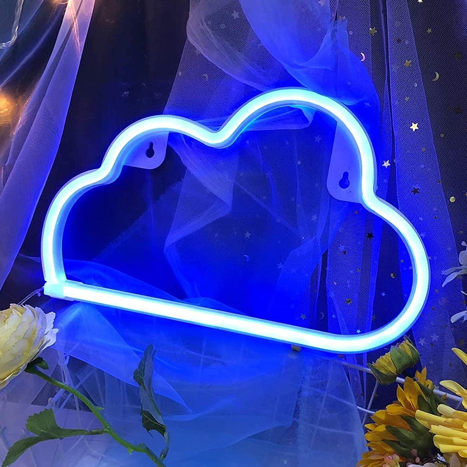 White Cloud Blue Moon Acrylic Neon Sign 14/" Bedroom Artwork Light Decor Lamp