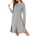 thumbnail image 4 of QUNYINEY Casual Summer Dresses for Women 2025 Striped Long Sleeve Shirt Dress Collared Split Hem Button Mini Dresses, 4 of 5
