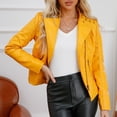 thumbnail image 4 of SWSMCLT Women's Leather Jacket Faux Suede Jacket Long Sleeve Streetwear Motorcycle Fall Fashion Hoodless Outerwear Yellow 16, 4 of 4