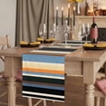 thumbnail image 2 of Black Orange Blue Striped 60 Inch Table Runner, Modern Stripes Art Farmhouse Farmhouse Dresser Scarf Cotton & Linen Tablerunner for Dining/Kitchen Island/Holiday Party Décor 13" x 60", 2 of 9