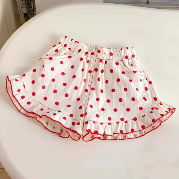 Girl's Summer Cute Shorts Ruffle Hem Casual Polka Dot Print Elastic Waist Shorts