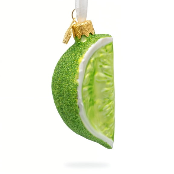 Lime Fruit Slice with Sparkle Finish Glass Christmas Ornament