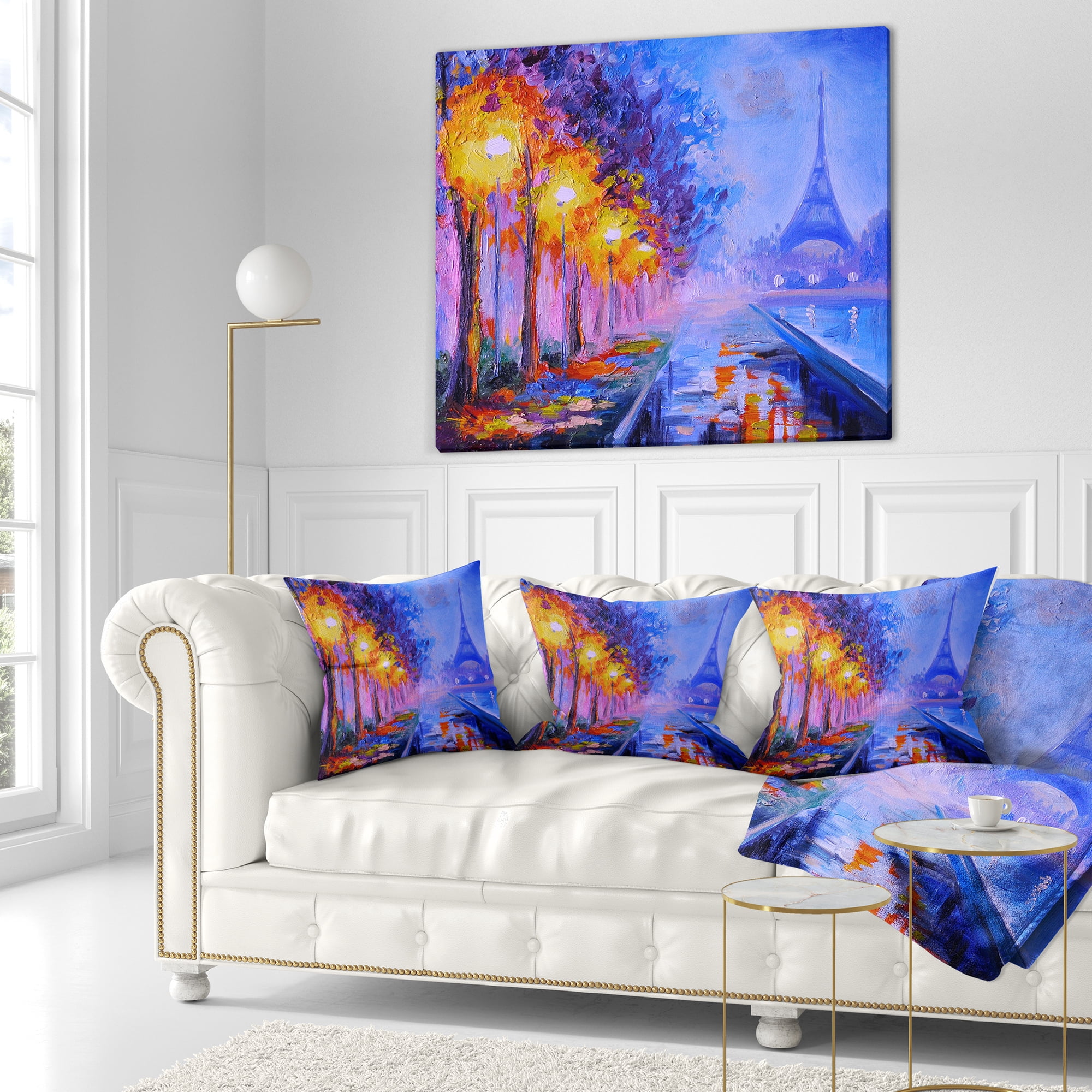Designart View of Paris Eiffel Tower - Landscape Printed Throw Pillow - 18x18