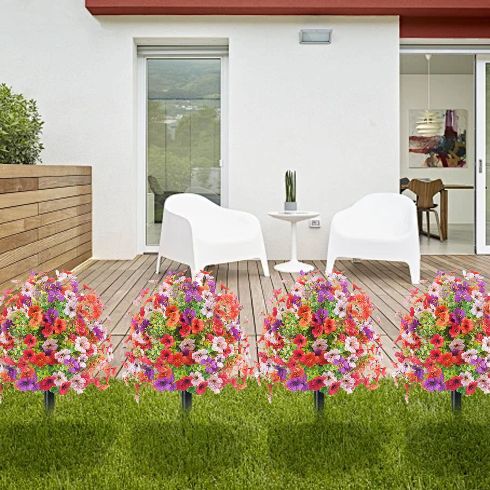 1 Violet Eucalyptus Artificial Flower Arrangement Artificial Plants Outdoor，Artificial Flowers with Ground Garden Stake Faux Greenery Shrubs Garden Accessories for Farmhouse Outdoor Outside Garden