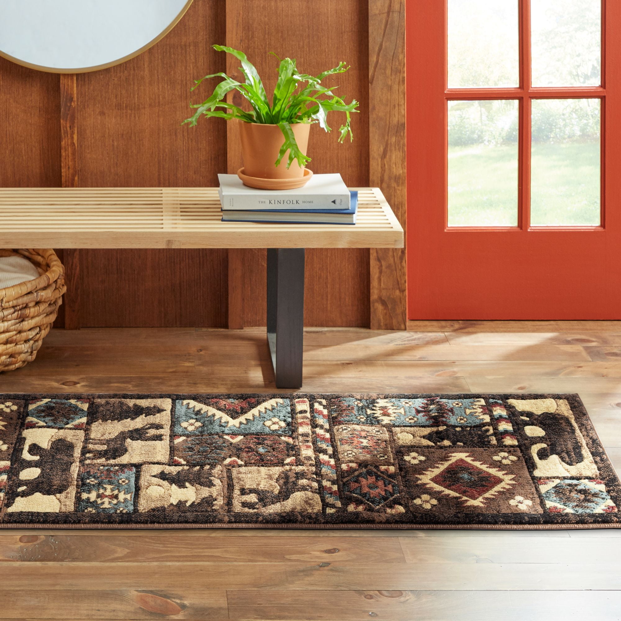 Approx 2'7" x7'3" 2x7 Nature Print Multi-Color Boxes Bears 6660 Runner Area Rug