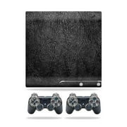 MightySkins Skin Compatible With Sony Playstation 3 PS3 Slim skins + 2 Controller skins Sticker Black Leather