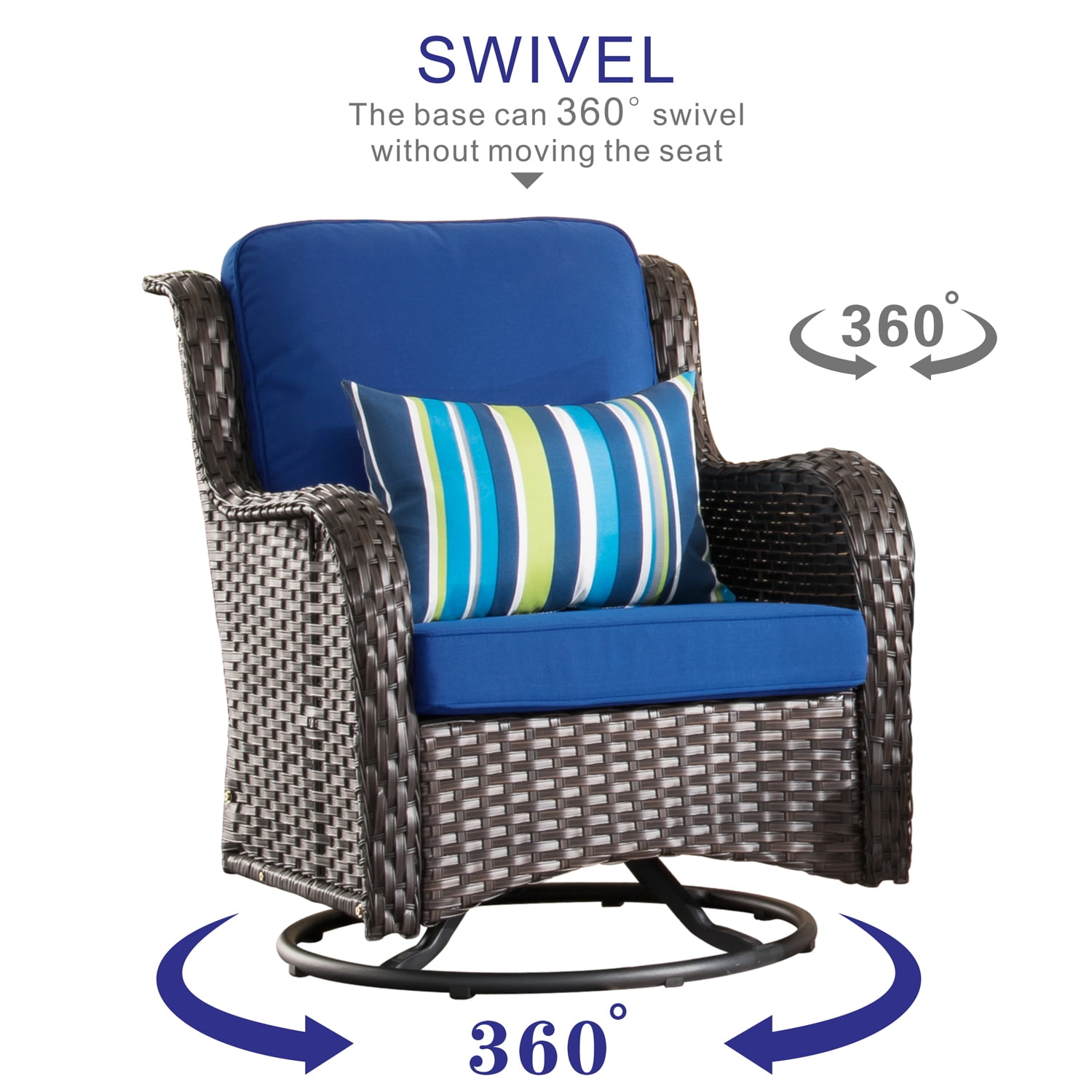 Ovios 3 Pieces Outdoor Furniture Wicker Patio Bistro Set with Swivel Chairs and Soft Cushions for Garden Backyard