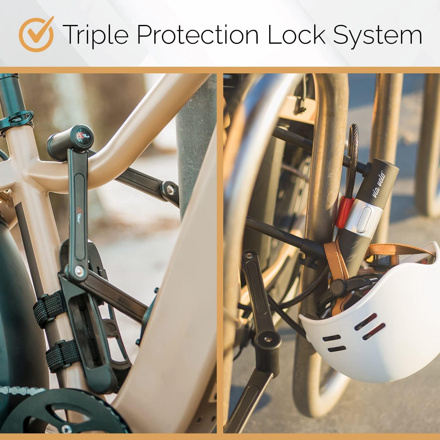 Via Velo Folding Bike Lock Set 3-in-1 Heavy-Duty Bike Lock with Bike Cable & Same Key System