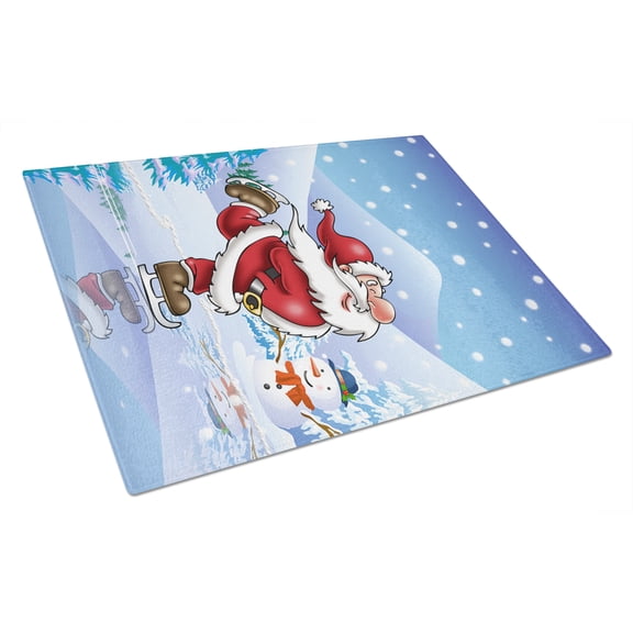 Christmas Santa Claus Ice Skating Glass Cutting Board Large