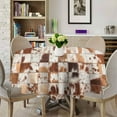 thumbnail image 3 of Cowhide Tablecloth,Farmhouse Animal Cattle Leather Splicing Fur Western Wildlife Patchwork Cow Skin Round Tablecloth for Home Kitchen Dining Table Outdoor Picnic Party,Brown 60x60in, 3 of 6