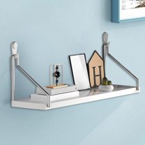 Bxaolu Floating Shelf 1Pack Rustic Solid Wood Floating Shelf Wall Storage Shelves for Living Room, Bedroom, Bathroom, Kitchen Laundry, Office.no Drill Shelf.(White, 11.8" x 5.9")