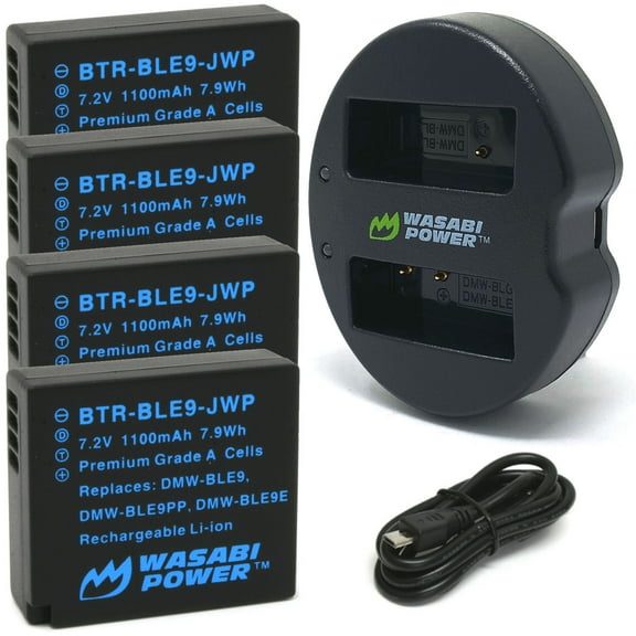 Wasabi Power Battery (4-Pack) and Dual Charger for Panasonic DMW-BLE9, DMW-BLG10
