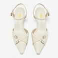 thumbnail image 4 of FSJ Women Chic Buckled Ankle Strap Pointed Closed Toe Pumps Kitten Low Heels Slingback Office Daily Casual Shoes Size 13 White, 4 of 5